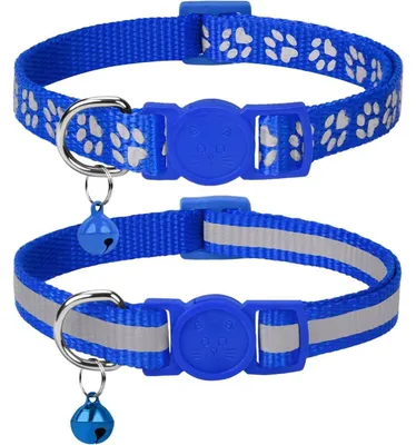 Obrázok produktu pre Reflexné obojky pre mačky s bezpečnostnou sponou a zvončekom, 2 kusy, nastaviteľné, 19-32 cm, tmavomodrá