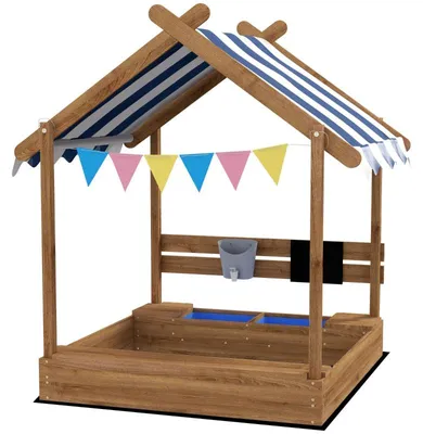 Obrázek produktu pro Pískoviště se stříškou a sadou hraček | Barva: Hnědá/Modrá/Bílá | Rozměry: 116x124x146 cm