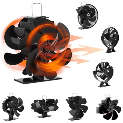 Produktbild von ISOISL Kamin Ventilator 6-Blatt mit Doppelmotor, beidseitigem Luftstrom, Thermometer, leise und stromlos, Schwarz