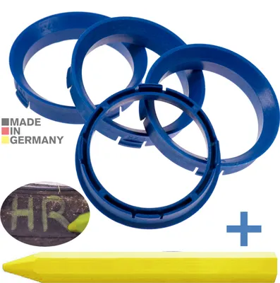 Produktbild von 4X Zentrierringe 66,6 x 57,1 mm Blau Felgen Ringe + 1x Reifen Kreide Fett Stift