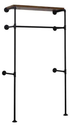 Produktbild von Wand-Kleiderstange mit Ablage | Schwarz + Vintage-Holzfarbe | 103x35x187 cm