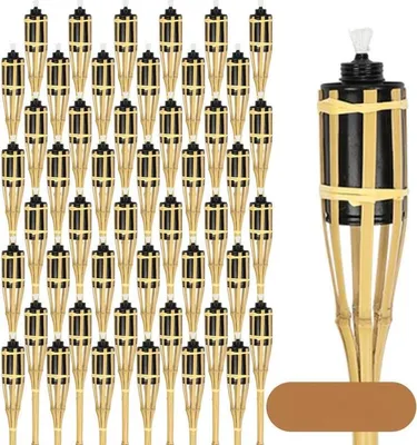 Produktbild von Jayseuw 48x Gartenfackeln Set Lampen Fackeloel Docht 90cm Bambus Ölfackeln für draußen Lampenöl für fackeln Flammen Feuer Party Deko