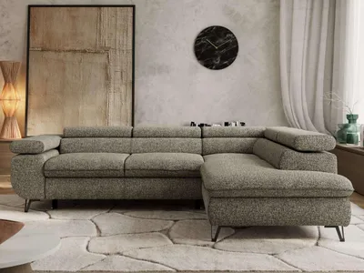Produktbild von Couch mit Schlaffunktion L-form Ecksofa Wohnzimmersofa mit Einstellbare Kopfstützen - PABLO L - Struktur - Grau - Rechts
