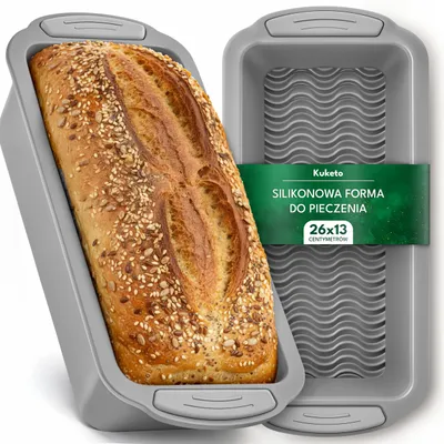 Zdjęcie produktu dla Kuketo | Duża silikonowa patelnia do chleba, ciast i ciastek - nieprzywierająca prostokątna patelnia do pieczenia - elastyczna, trwała i łatwa do czyszczenia