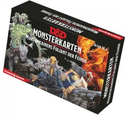 A product box for Dungeons & Dragons monster cards, featuring illustrations of various monsters and the game's logo.