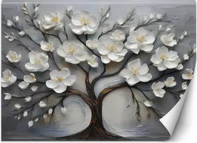 Produktbild von Vlies fototapete Abstrakter gemalter Baum 300x210 cm Feeby Silber inkl. Kleber einfache Montage