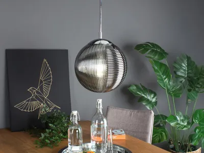 Produktbild von Esstisch LED Pendelleuchte einflammig Glaskugel Lampenschirm Rauchglas Ø25cm