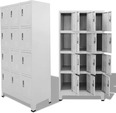 Produktbild von Spind mit 12 Fächern, Metalschrank, Spind Schrank, Umkleideschrank, Kleiderschrank, Lagerschrank, Metallschrank, 90 x 45 x 180 cm