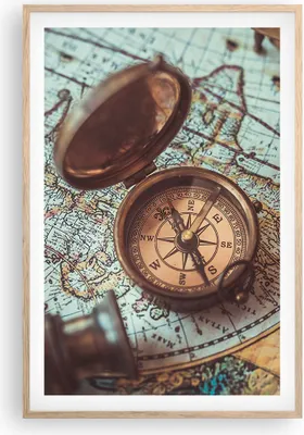 Produktbild von Gerahmtes Poster - Rahmen in heller Eiche - Kompass Vintage Karte - 61x91,5 cm - Wand Bild - Wanddeko - Wandbilder - Wandposter - Bilderrahmen - Bilder - Kunstdruck - Wandbild - P2NPA61x91-4302