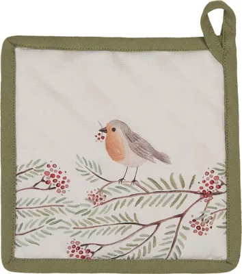 Produktbild von Clayre & Eef Topflappen 20x20 cm Beige Grün Baumwolle Vogel