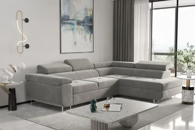 Produktbild von Kaiser Möbel Ecksofa mit schlaffunktion und bettkasten, Eckcouch ATOM Hellgrau Rechts