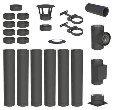Produktbild von 6,7 m Edelstahlschornstein Ø 180 mm Komplettset doppelwandig DW-Black Bodenmontage