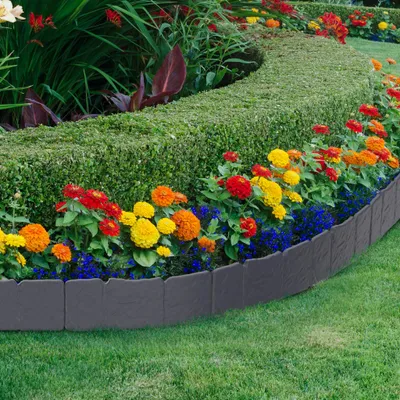 Produktbild von YZNAHRE 20 Stück Rasenkante Kunststoff 5m Beeteinfassung mit Bodennägel Steinoptik Beetumrandung Gartenpalisade für Garten Dekoration, Anthrazit