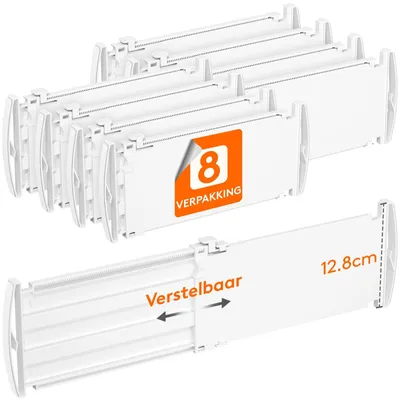 Schubladen-Organizer, verstellbar 29,5–47 cm, 8 Stück, weiß