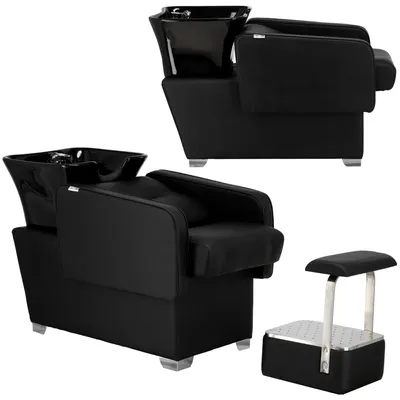 Produktbild von Rita Friseur- & Barbierwaschliege – Waschplatz mit schwenkbarem Keramikbecken, Armatur, Mischbatterie & Handbrause