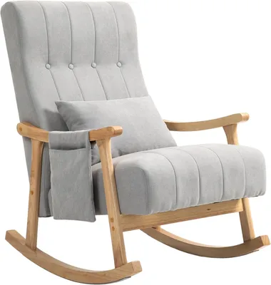 Zdjęcie produktu dla Krzesło bujane - Fotel wypoczynkowy - Krzesło kołyszące - Fotel bujany - Szerokie siedzisko (60 cm) - Obicie imitujące len, kolor szary