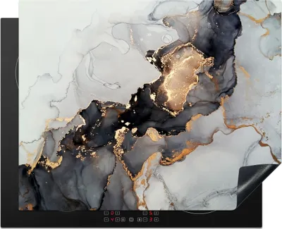 Produktbild von KitchenYeah© Herdabdeckplatte Schwarz - Marmor - Luxus - Gold , 65x52cm, Küche Deko, Glaskeramikkochfeld Herdabdeckung, Abdeckplatte fùr Kochfeld