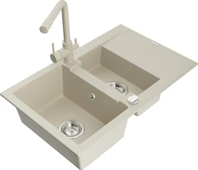 Image de Mexen Gaspar évier en granit 1,5 bac avec égouttoir et mitigeur Duero, Beige - 6507-69-671600-69