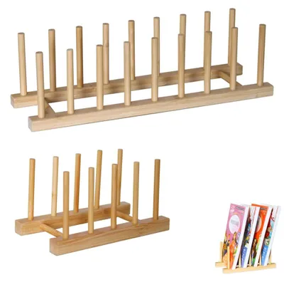 Bambus-Abtropfgestell 2er-Set, 4+8 Schlitze, platzsparend