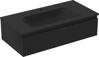 Zdjęcie produktu dla Mexen Rivel szafka łazienkowa 90 cm z umywalką Vela, 1 szuflada, ryflowana , czarna mat - 91A20-09023-1-BF71-W23M71