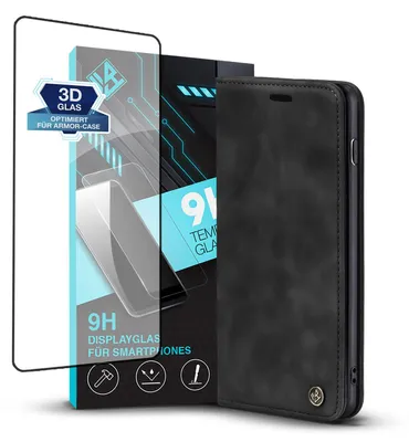 Produktbild von Handy Hülle für Samsung Galaxy S10 mit 9H Displayglas Klapphülle Bookcase Flip Cover Handy Tasche Etui Farbe: Schwarz