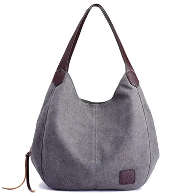 Produktbild von Canvas Handtasche Fashion Damen Schultertasche Multi-Beutel Tasche Henkeltaschen Shopper, Grau