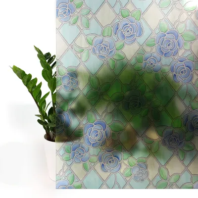 Produktbild von Selbstklebend Fensterfolie 45x50 cm - Blickdicht Blaue Rosen - Klebefolie Fenster Sichtschutz - Selbstklebende Fenster Sichtschutzfolie für mehr Privatsphäre und Lichtdurchlässigkeit im Bad oder Büro