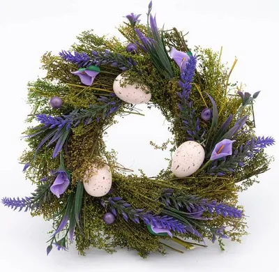 Produktbild von DECOLED Osterkranz, 25 x 25 x 8 cm, grüner Kranz, lila Blüten