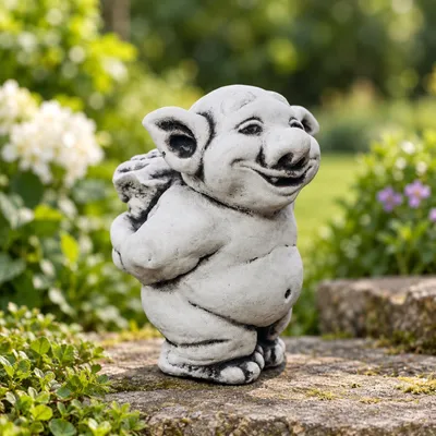 Produktbild von Steinguss-Gartenfigur Troll mit Blumen