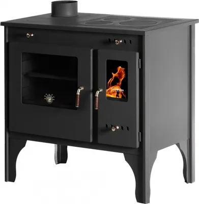 Produktbild von Küchenofen Holzherd Retro ECO schwarz, linke Version - 7 kW Dauerbrandherd