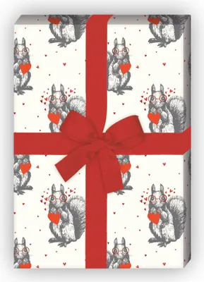 Produktbild von Romantische Winter Geschenkpapier mit Eichhörnchen und Herzen, Geburtstag - G12362, 32 x 48cm