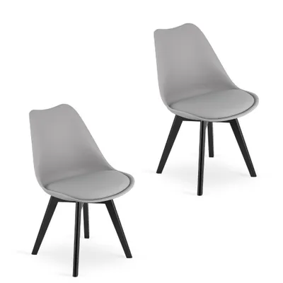 Image de lot de 2 chaises de salle à manger Chaise de salon 2x grise avec pieds en bois massif noir, chaise coque confortable & stable