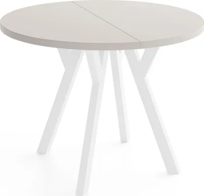Produktbild von Runder Ausziehbarer Esstisch im Loft-Stil – Verlängerbarer Tisch mit Weißen Holzbeinen – Platzsparender Esstisch für Wohnzimmer – Kaschmir – 80 bis 130 cm