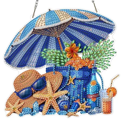 Obrázek produktu pro Sada pro tvorbu přívěsku technikou "diamond painting" s motivem pláže, rozměry 20x20 cm, vhodná pro dekoraci a tvoření