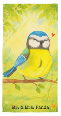 Produktbild von Mr. & Mrs. Panda Handtuch Vogel Blaumeise Design - Weiß - Geschenk, Ostern, frottierhandtuch, Strandtuch, Osterhase, Großes Badehandtuch, Ostergrüße, Frühling