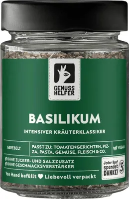 Produktbild von Basilikum, gerebelt, getrocknetes Basilikum zum Kochen, ideal für die italienische Küche, 25g im Glas