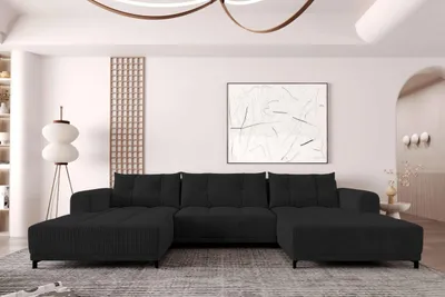 Produktbild von 99rooms Massimo Wohnlandschaft Cordstoff POSO Schwarz mit Schlaffunktion