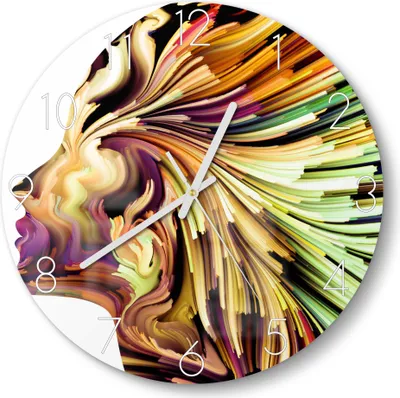 Produktbild von DEQORI Glasuhr Ø30 cm Zahlen 'Originelles Frauenprofil' Wanduhr Glas Uhr Design leise