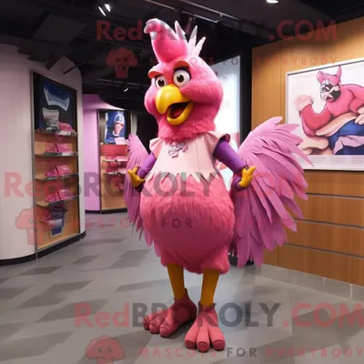 Zdjęcie produktu dla Pink REDBROKOLY Roosters maskotdraktfigur figurka z i A-linjeskjørt i skjerf