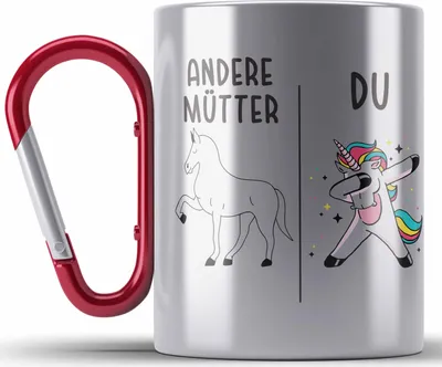 Produktbild von Trendation - Edelstahl Tasse Karabiner mit Spruch für Mutter Mama Muttertag Muttertagsgeschenk von Tochter Beste Mami (Rot)