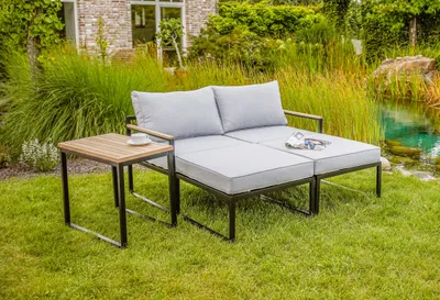 Produktbild von greemotion Balkon Lounge Set Madrid 2-Sitzer Aluminium mit Holz outdoor [11-teilig klein]