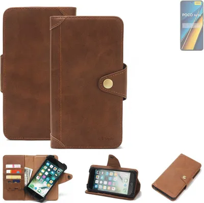 Produktbild von K-S-Trade Handyhülle kompatibel mit POCO X6 Schutz Hülle Walletcase Bookstyle Tasche Case Handytasche Wallet Flipcase Cover PolyurethanBraun (1x)