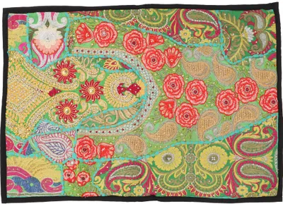 Produktbild von Patchwork Kissenhülle 60x40 cm, Dekokissen Bezug aus Rajasthan, Einzelstück - Muster 18, Grün, Baumwolle, Zierkissen, Dekokissen, Sofakissen