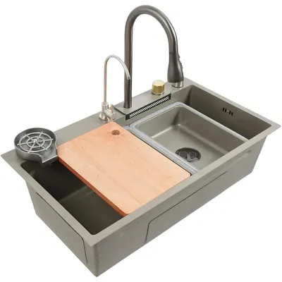 Obrázek produktu pro Dřez do kuchyně, nerezová ocel 304, rozměry 80 x 45 cm, hloubka 21 cm, délka baterie 60 cm, moderní design
