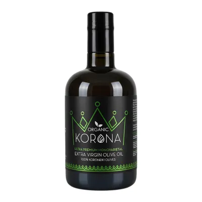 Physis of Crete Korona Olivenöl Flasche auf weißem Grund