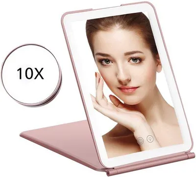 Immagine prodotto di Specchio da trucco portatile con ingrandimento 10x, specchio rotondo, ricaricabile tramite USB, portatile - rosa