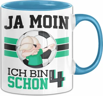 Produktbild von 4. Geburtstag Geschenk Tasse Becher Junge Geburtstagsgeschenk Ja Moin Ich Bin Schon 4 (Blau)