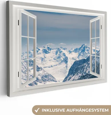 Produktbild von OneMillionCanvasses® - Leinwandbilder - 140x90 cm, Aussicht - Schnee - Berge, Wandbilder Kunstdruck Wanddekoration