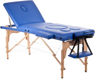 Productafbeelding van Opvouwbaar massagebed voor zwangere vrouwen, met draaghandvat, afmetingen 194 x 70 cm, blauw, gemaakt van hout en kunstleer, met opening voor de buik en gezicht, afneembare hoofdsteun, geschikt tot 150 kg