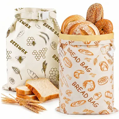Immagine prodotto di Sacchetti riutilizzabili in cera d'api per il pane, set da 2, 43 x 33 cm